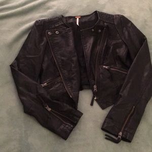 Free People motto cropped fake leather jacket